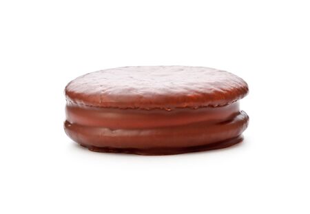 fresh chocolate biscuits isolated on white backgroundの写真素材