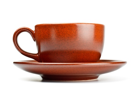 coffee cup and saucer isolated on whiteの写真素材