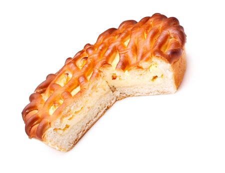 pie with curds filling isolated on whiteの写真素材