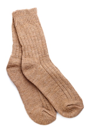 woollen socks pair isolated on white backgroundの写真素材