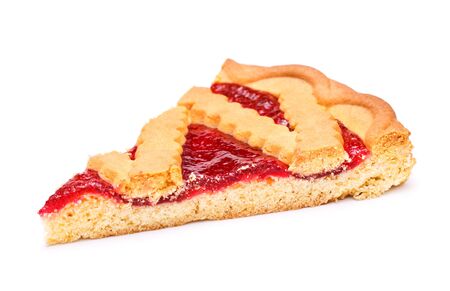 pie slice with cherry jam isolated on whiteの写真素材