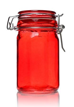 empty glass jar for spice isolated on whiteの写真素材