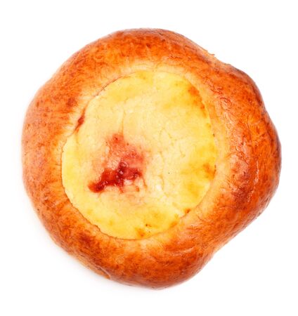pie with curds and jam isolated on whiteの写真素材