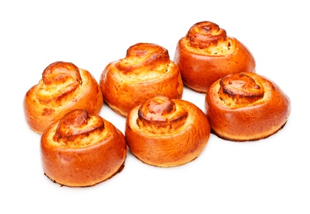 sweet spiral buns isolated on white backgroundの写真素材