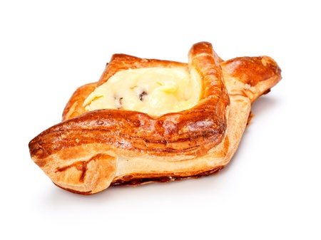 fresh pie with curds filling isolated on whiteの写真素材