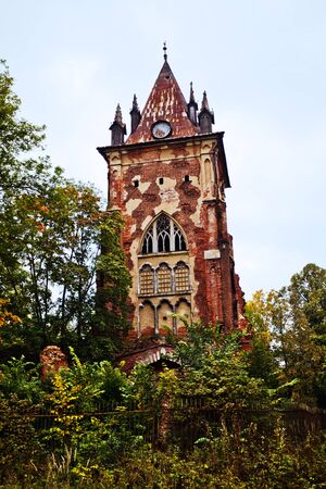 ruined tower Chapelle in Pushkin Town, Russiaの写真素材