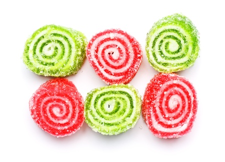spiral marmalade sweets isolated on white backgroundの写真素材