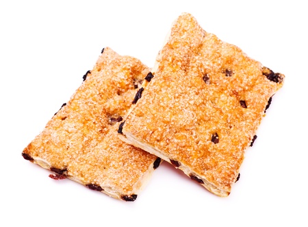 pone pies with raisins isolated on white backgroundの写真素材