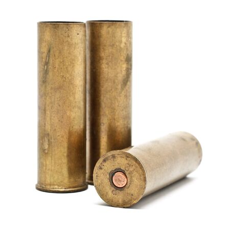 red shotgun cartridges isolated on white backgroundの写真素材
