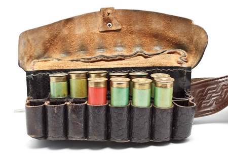 vintage ammunition belt isolated on white backgroundの写真素材
