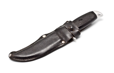 hunting knife in sheath isolated on white backgroundの写真素材