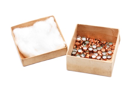 box with capsules for cartridges isolated on whiteの写真素材