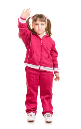 cute little sport girl waving, isolated on whiteの写真素材