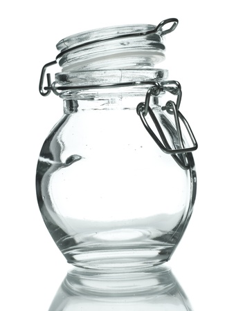 empty glass jar for spice isolated on whiteの写真素材