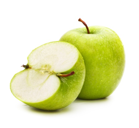 fresh green apples isolated on white backgroundの写真素材