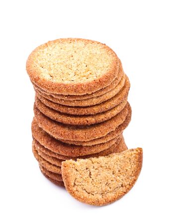 butter cookies tower isolated on white backgroundの写真素材