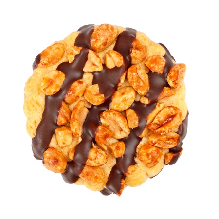 chocolate chip cookies with peanuts, isolated on whiteの写真素材