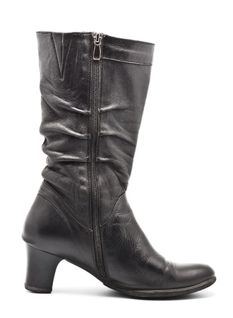 black leather female boots isolated on whiteの写真素材