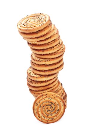 shortbreads cookies tower with poppy isolated on whiteの写真素材
