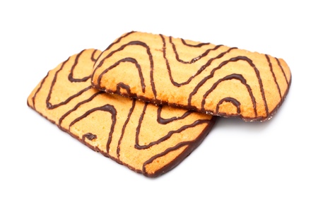 chocolate ornate cookies isolated on white backgroundの写真素材
