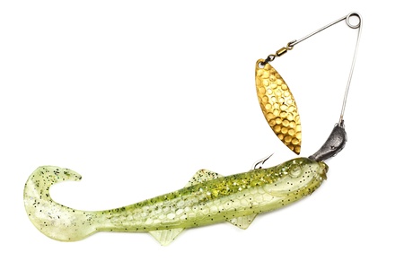 plastic fishing lure isolated on white backgroundの写真素材