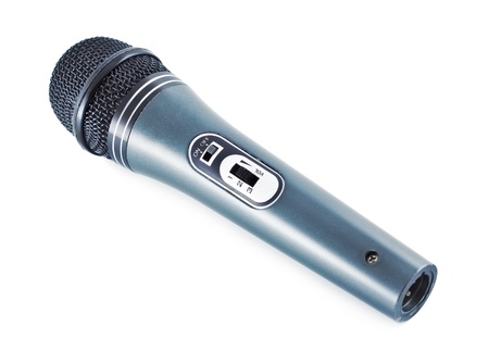 gray vocal microphone isolated on white backgroundの写真素材