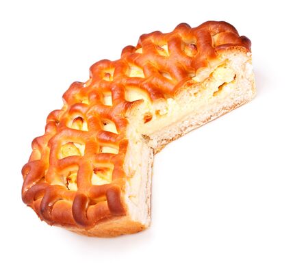 pie with curds filling isolated on whiteの写真素材