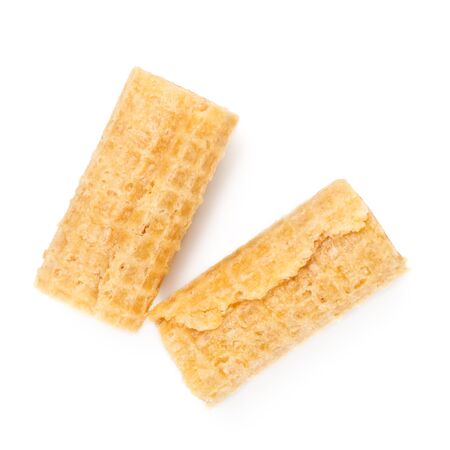 crispy wafer rolls isolated on white backgroundの写真素材