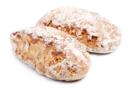 sugar glazed honey-cakes isolated on white backgroundの写真素材