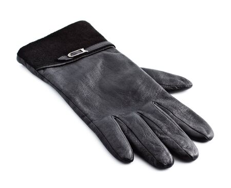 black female's leather glove isolated on whiteの写真素材