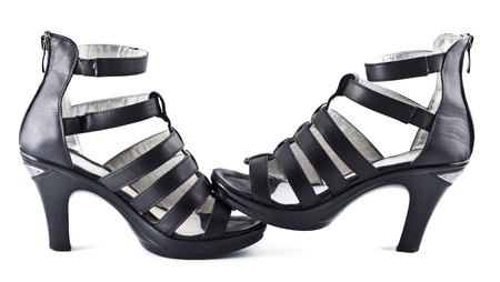 stylish high heels shoes isolated on whiteの写真素材