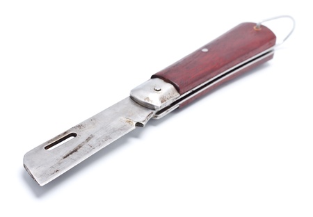 single clasp knife isolated on white backgroundの写真素材