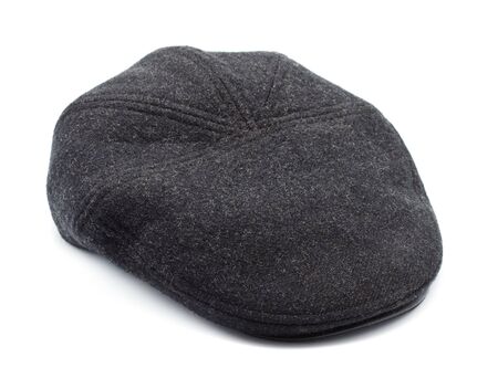 black wool cap isolated on white backgroundの写真素材