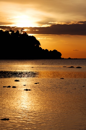 sunset over Andaman Sea, Koh Libong, Thailandの写真素材