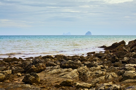 rocky along the beach, Andaman Sea, Thailandの写真素材