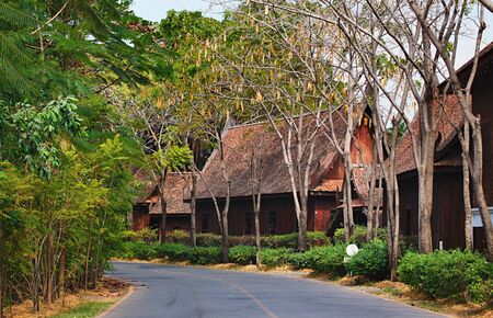 Wooden Houses in Mueang Boran, aka Ancient Siam, Bangkok, Thailandの写真素材
