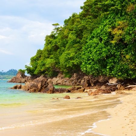 rocky along the beach, Andaman Sea, Thailandの写真素材