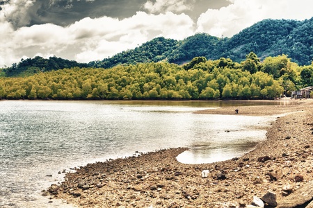 rocky shore in Koh Lanta Noi, Thailandの写真素材