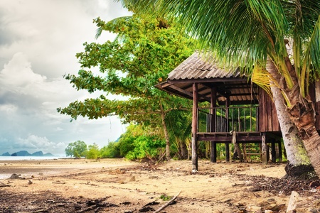 beach and hut in jungle, Koh Lanta, Thailandの写真素材