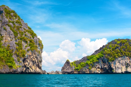 tall cliff with trees at Andaman Sea, Thailandの写真素材