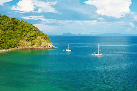 yacht in Andaman Sea, aerial view, Thailandの写真素材