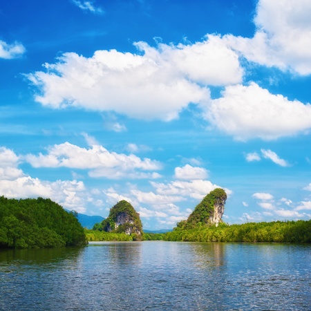 Kanaab Nam Cliffs in Krabi at day, Thailandの写真素材