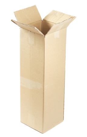 open empty cardboard box isolated on whiteの写真素材