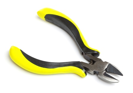 metal wire cutting pliers isolated on whiteの写真素材