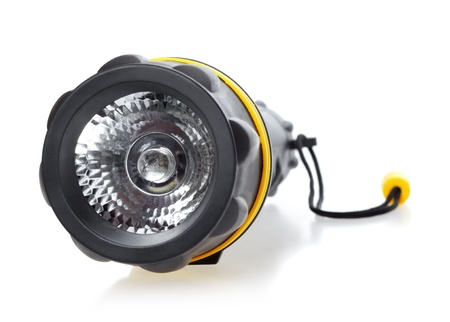 black electric pocket flashlight, isolated on whiteの写真素材