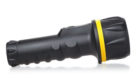 black electric pocket flashlight, isolated on whiteの写真素材
