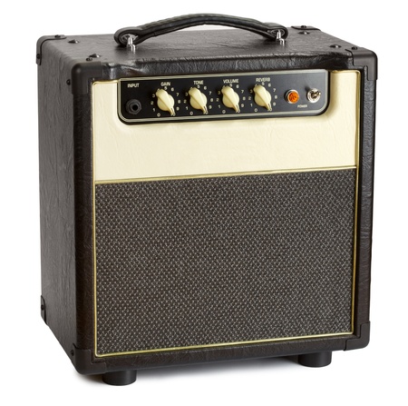 black vintage guitar aplifier, isolated on whiteの写真素材