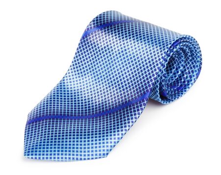 elegant blue tie isolated on white backgroundの写真素材