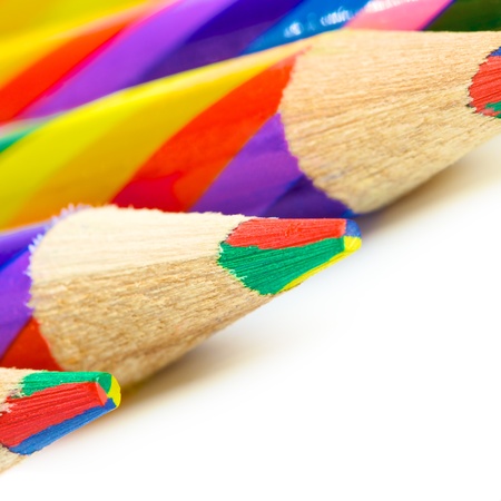 striped colorful pencils isolated on white backgroundの写真素材