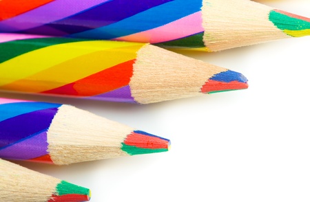 striped colorful pencils isolated on white backgroundの写真素材